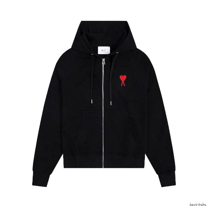 AMI Red Heart Embroidery Trendy Cool Black Sweatshirt