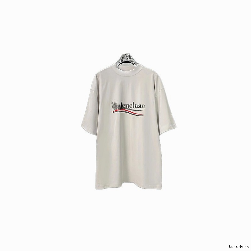 Balenciaga alphabet-style white T-shirt.