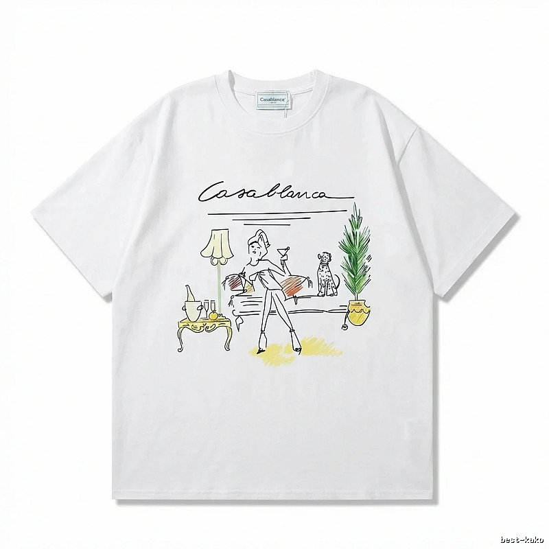 Casablanca Hand-painted Style White T-shirt