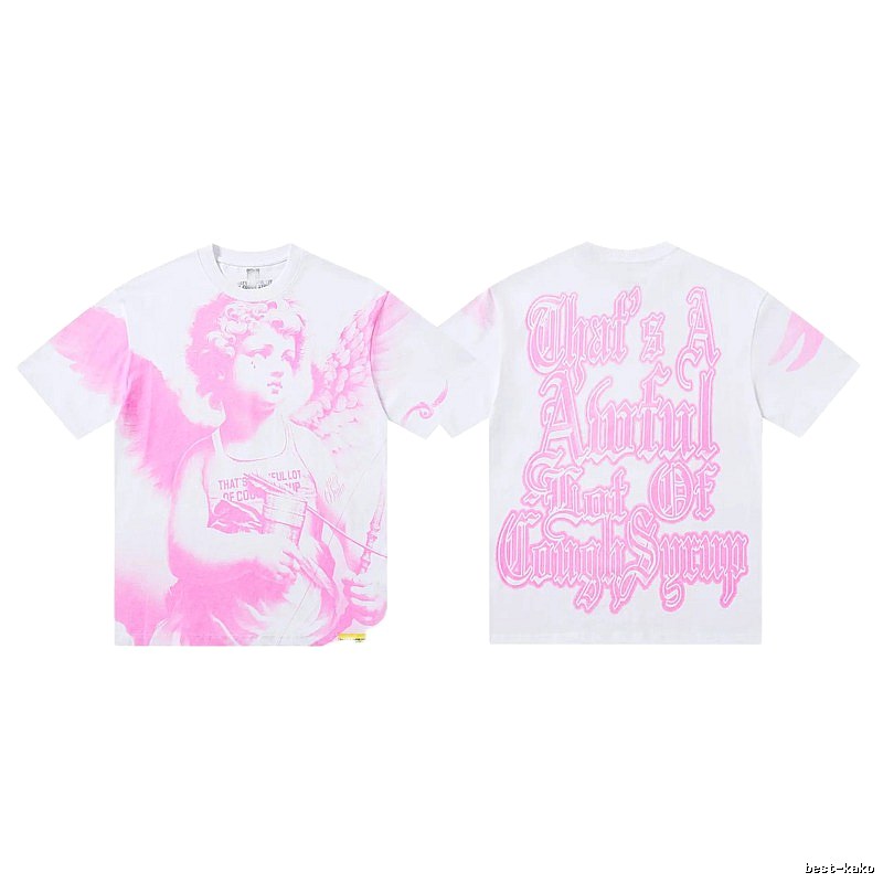 COUGH SYRUP Angel Print Street Style White and Pink T-shirt