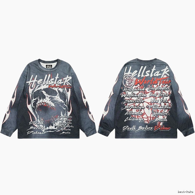 Hellstar Tour Skull Street Style Black & Gray Long Sleeve Shirt