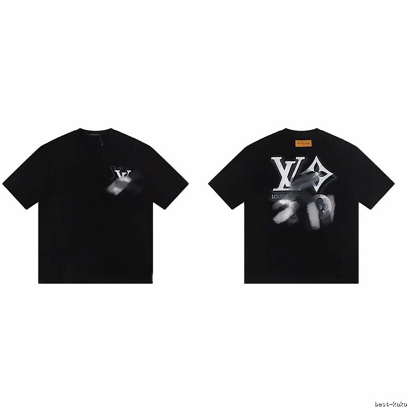 Louis Vuitton Blurred Print Street Style Black T-Shirt