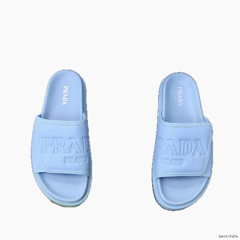 Prada Embossed Collection Minimalist Style Light Blue Slides