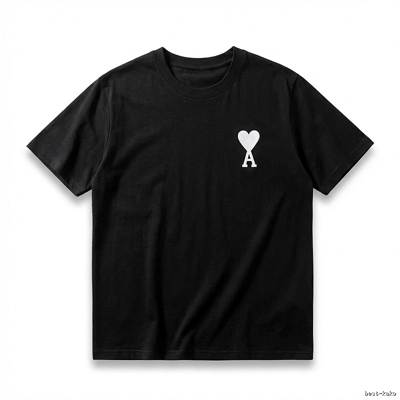 Ami's simple black T-shirt with heart embroidery