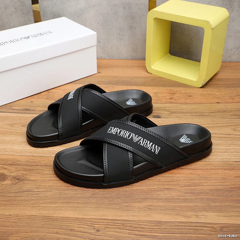 Armani EA Series Casual Style Black Slide Sandals