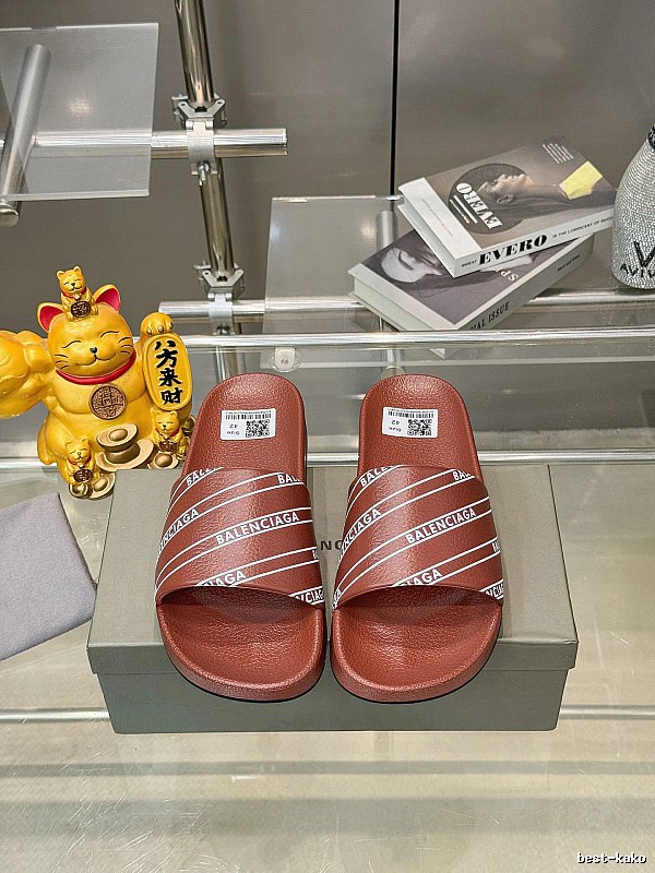Balenciaga Letter Print Trendy Red-Brown Slide Slippers