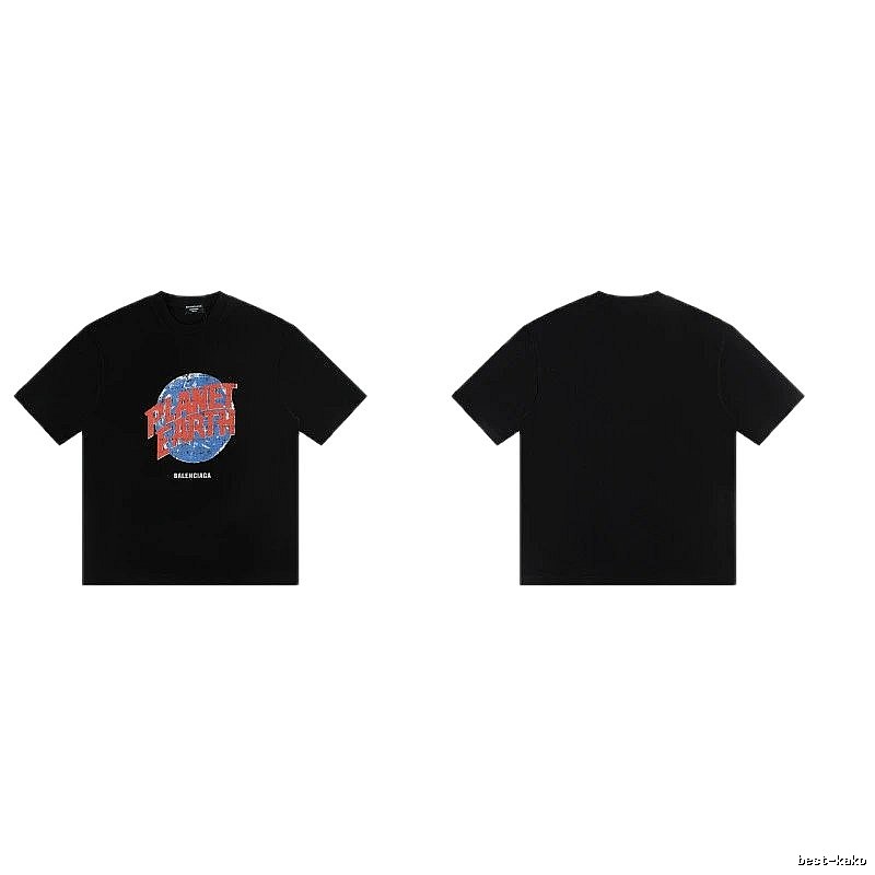 Balenciaga Trendy Black Short-sleeve T-shirt with Earth Print
