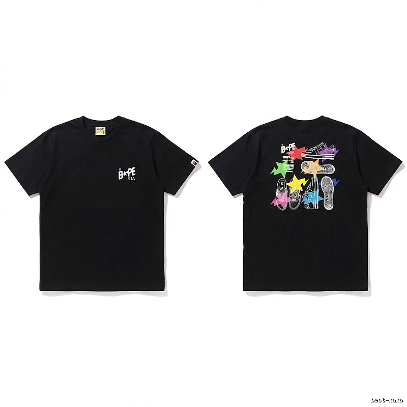 Bape black T-shirt with colorful print style