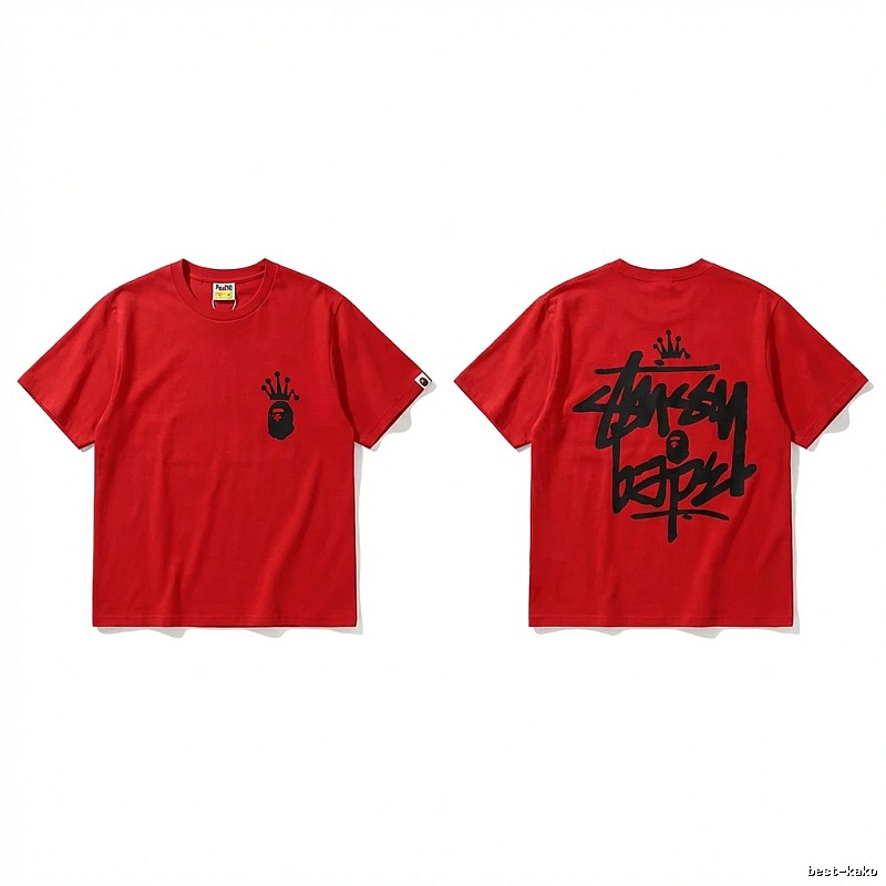 Bape Crown Graffiti Style Red T-shirt