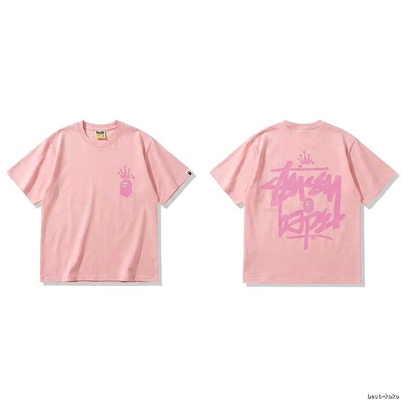 Bape Crown Print Pink Short-sleeve Shirt