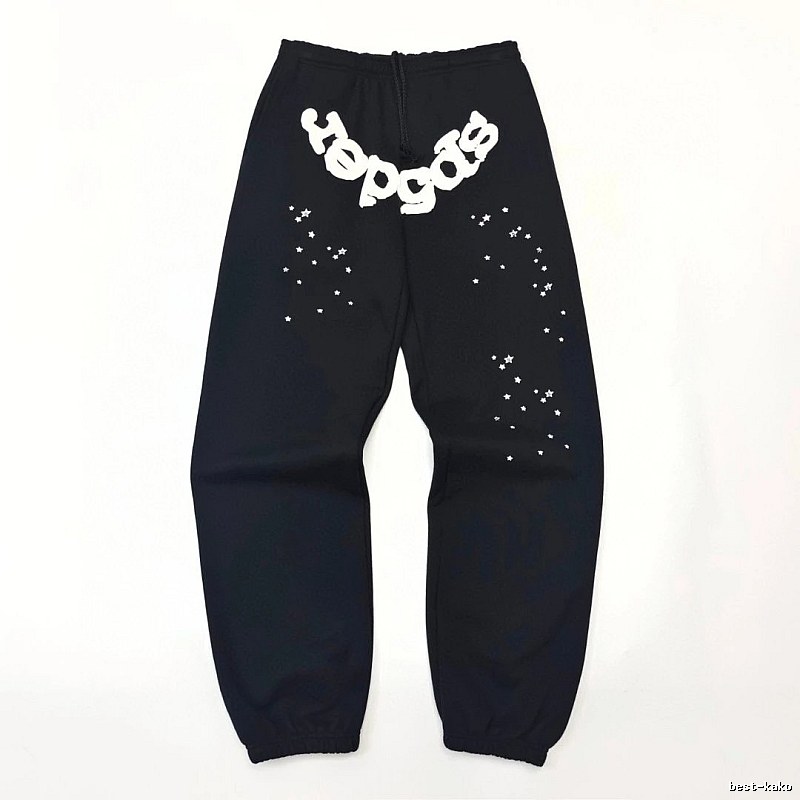 Bold White Branding Sp5der Logo Sweatpants in Black