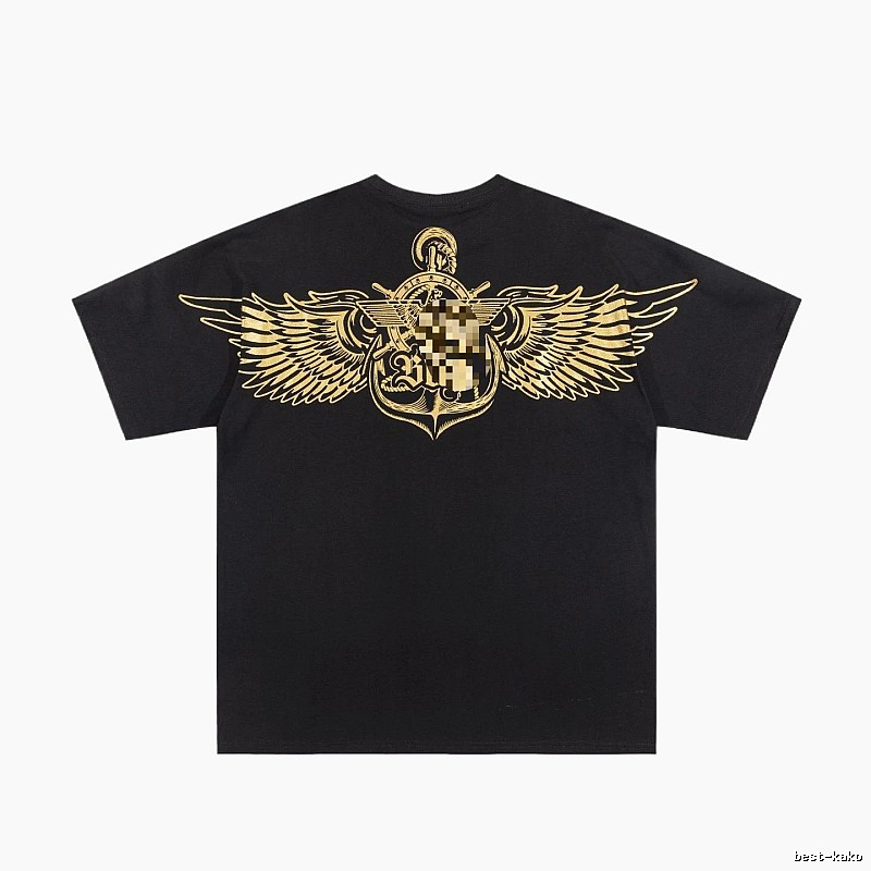BOY Gold Foil Wings Street Style Black Short Sleeve T-shirt