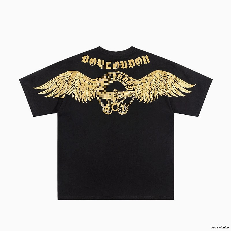 BOY Street Style Black Short-sleeve T-shirt with Gold Foil Stamped Wings