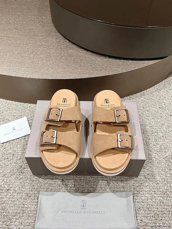 Brunello Cucinelli Casual Style Camel Buckle Slide Sandals
