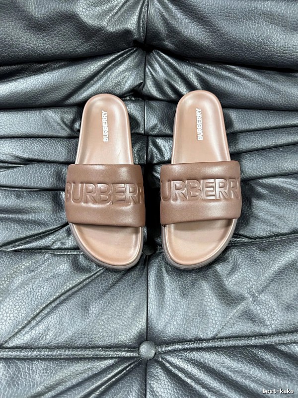 Burberry Embossed Minimalist-Style Brown Slide Sandals