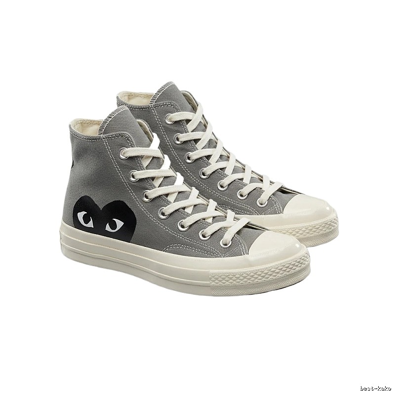 CDG Love High-top Grey Canvas Shoes