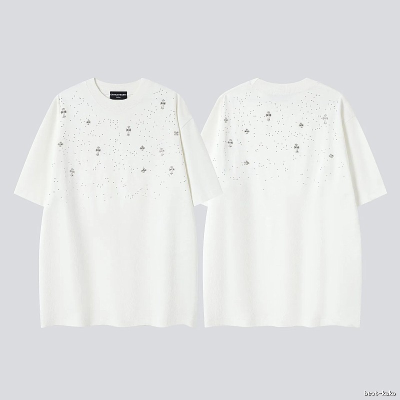 Chrome Hearts Cross Hot-Fix Rhinestone Street Style White T-Shirt
