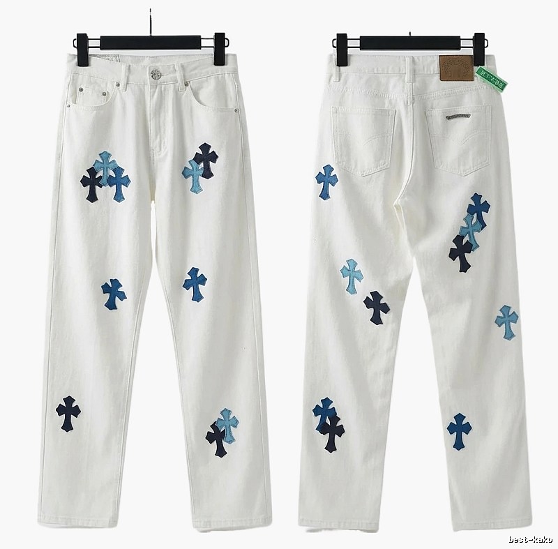 Chrome Hearts Cross Trendy Cool White Jeans