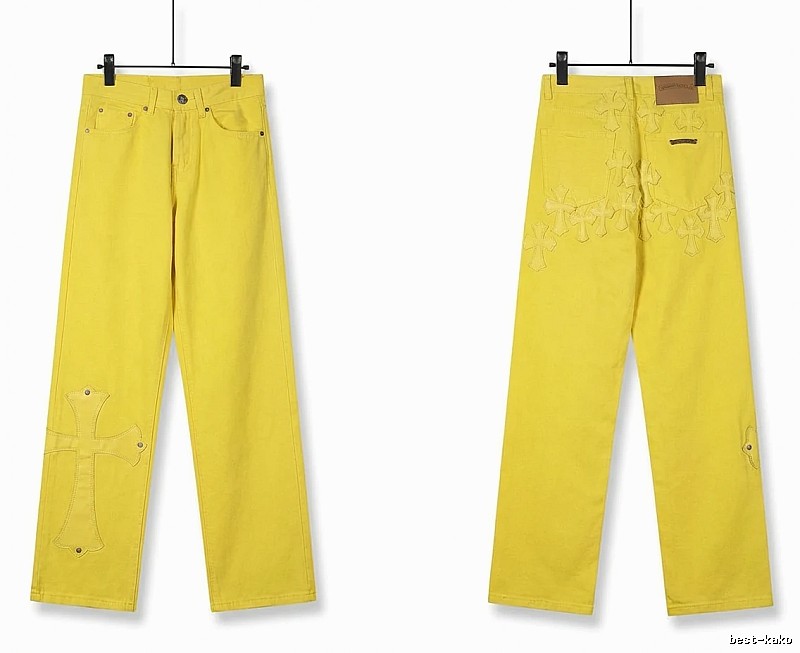 Chrome Hearts Cross Trendy Cool Yellow Jeans