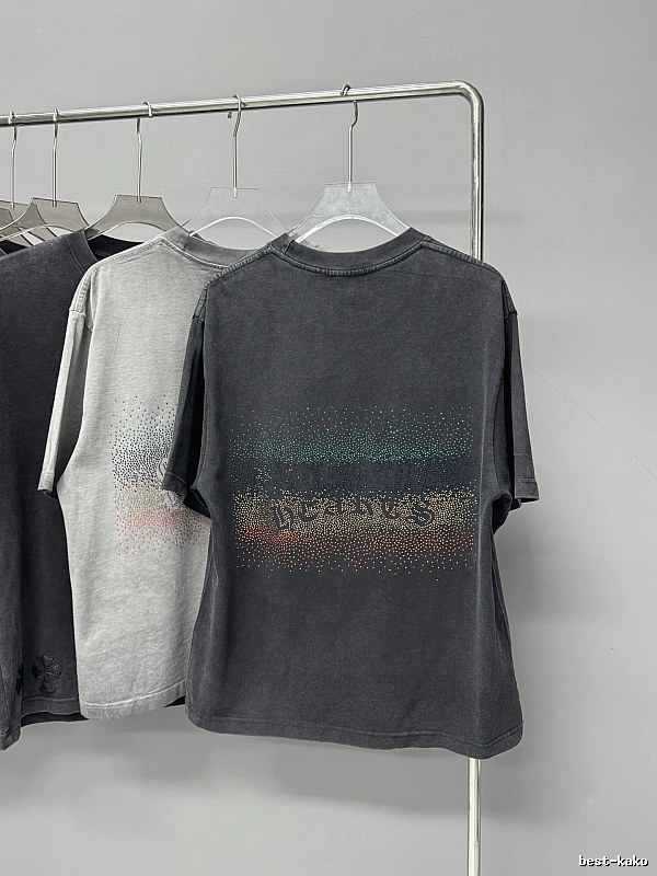 Chrome Hearts Gradient Hot-fix Rhinestone Vintage Distressed Charcoal Black T-Shirt
