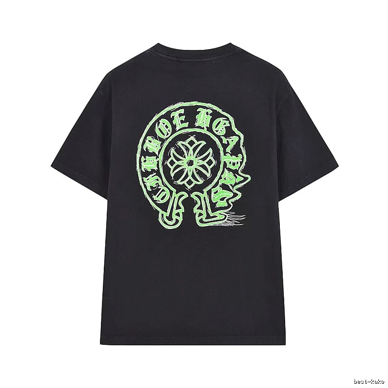 Chrome Hearts Horseshoe Print Street Style Black & Green Short-Sleeve T-Shirt