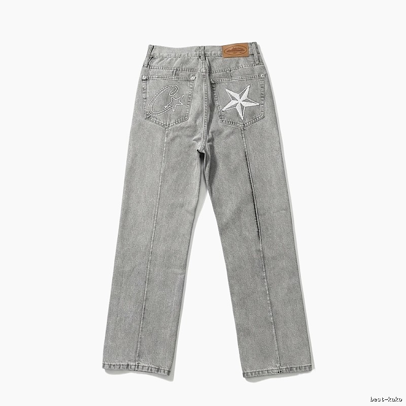 Corteiz Star Embroidered Light Grey Jeans