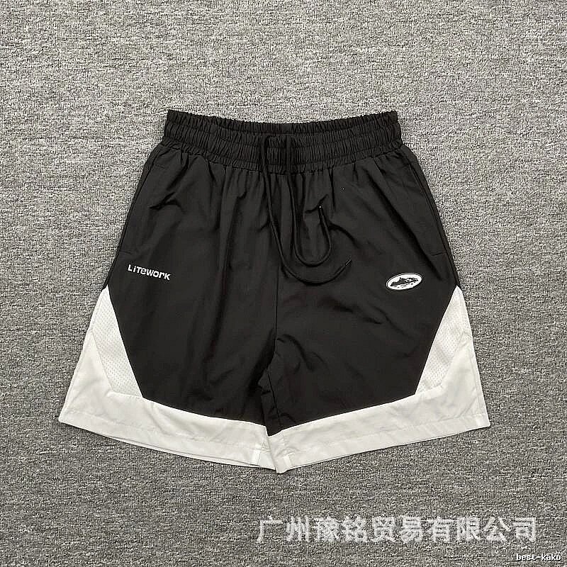 Corteiz Street Style Black and White Colorblock Casual Shorts
