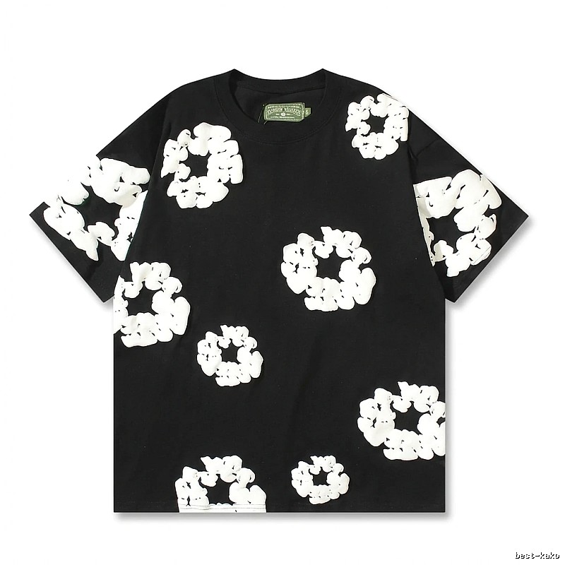 DENIM TEARS Black T-shirt with Flower Print