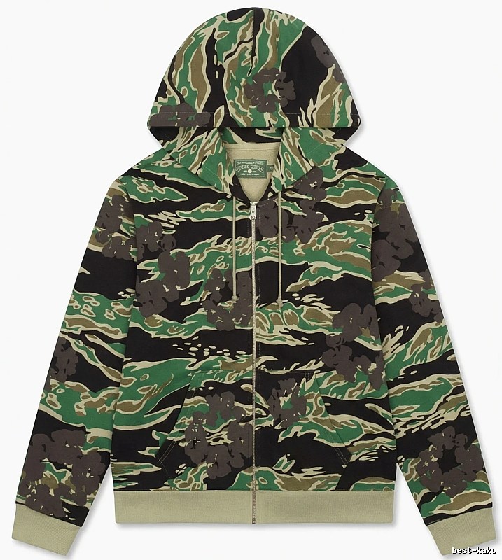 DENIM TEARS camouflage-style green and black hoodie
