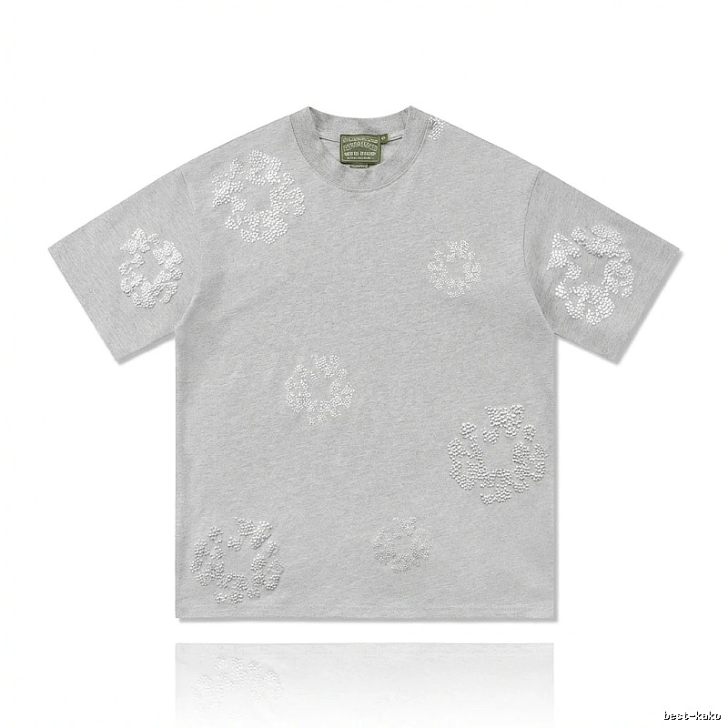 DENIM TEARS Retro - Style Light Gray T - Shirt