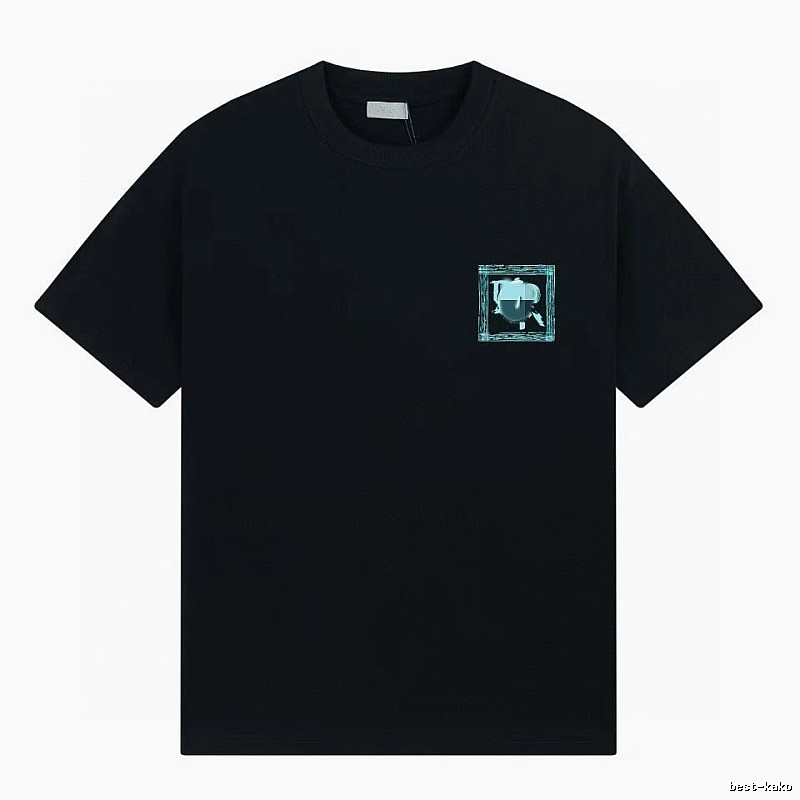 Dior Frame Print Trendy Style Black Short-sleeve T-shirt