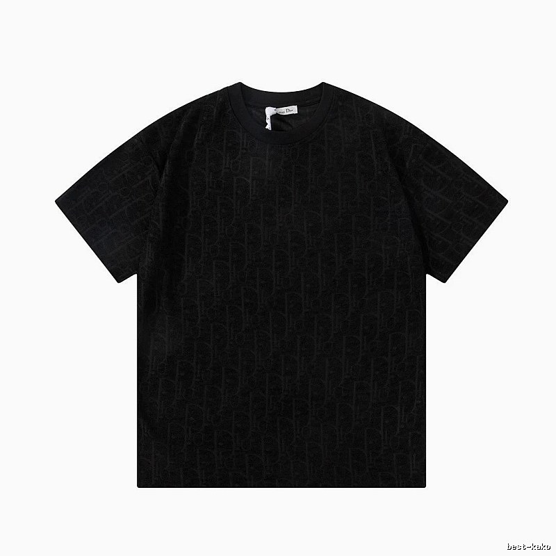 Dior Monogram All-over Print Light Luxury Style Black T-Shirt