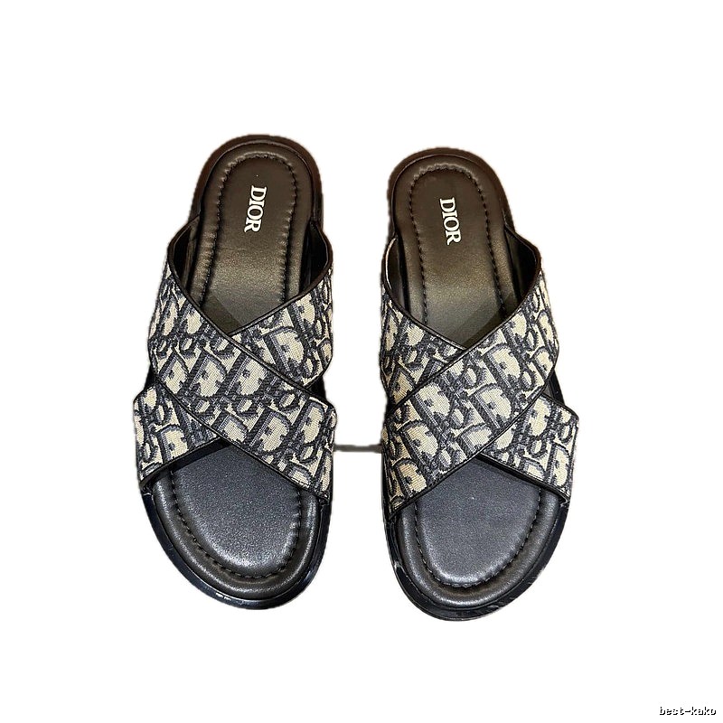 Dior Vintage Style Monogram Black and Grey Slides