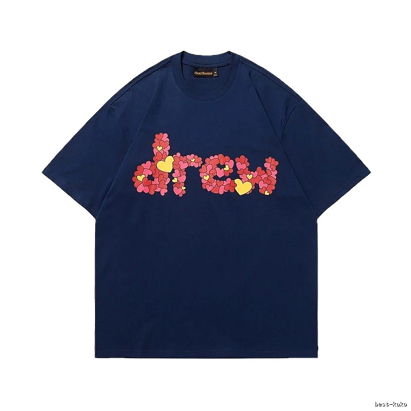 DREW All-over Heart Print Trendy Style Navy Blue Short-sleeve T-shirt