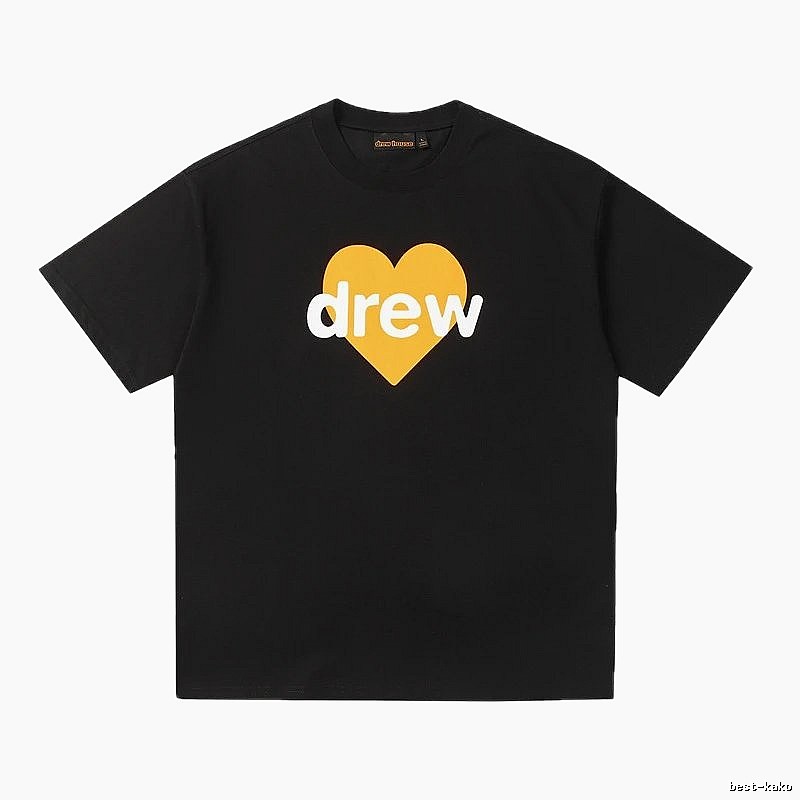 DREW Heart Print Streetwear Style Black Short Sleeve T-shirt