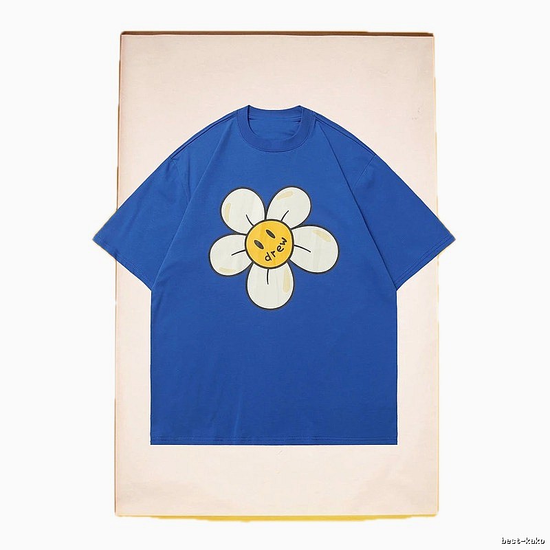 DREW Smiley Face Floral Street Style Blue T-shirt