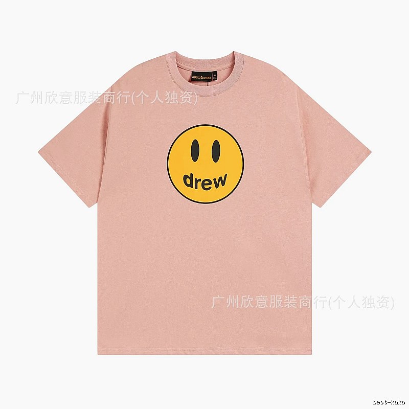 Drew Smiley Print Street Style Pink T-Shirt