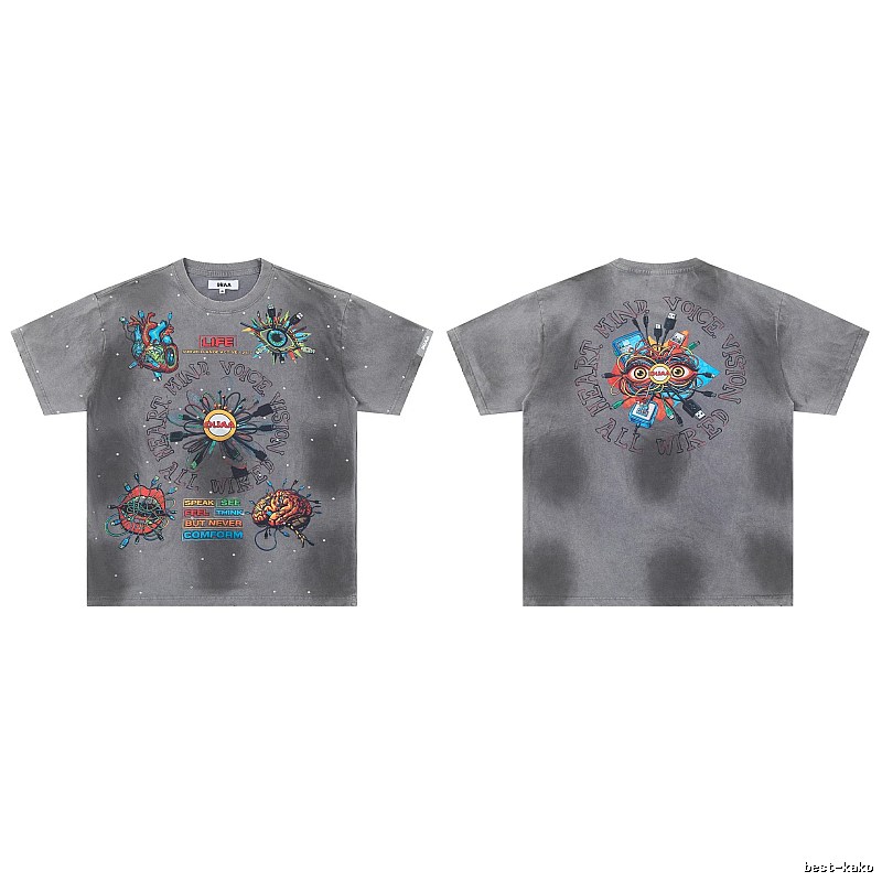 DUAA Cyber Print Street Style Grey T-Shirt