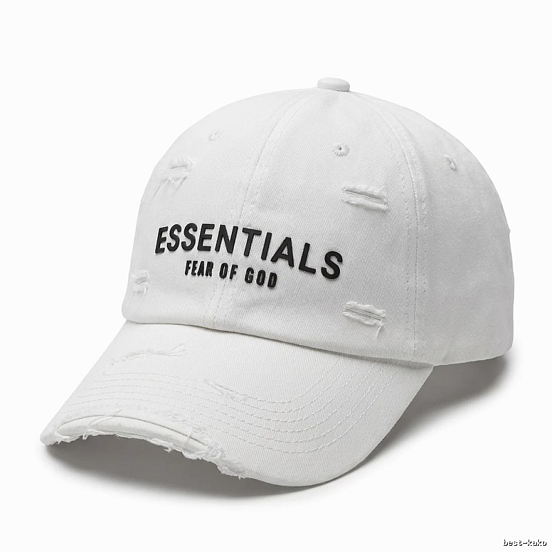 ESSENTIALS Ripped Style White Hat