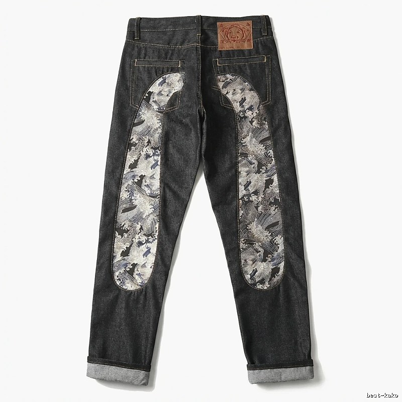 EVISU Wave Pattern Retro Black Jeans