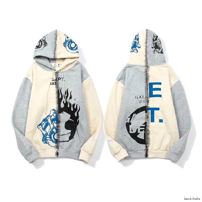 Gallery Dept Flame Print Patchwork Hoodie