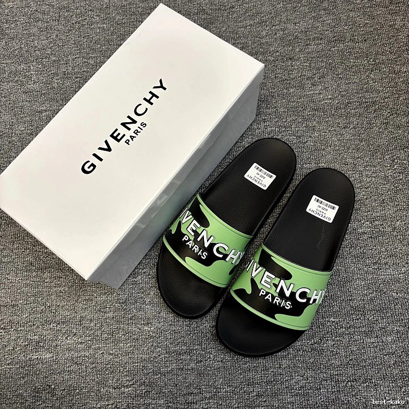 Givenchy Letter Print Trendy Style Green & Black Slides
