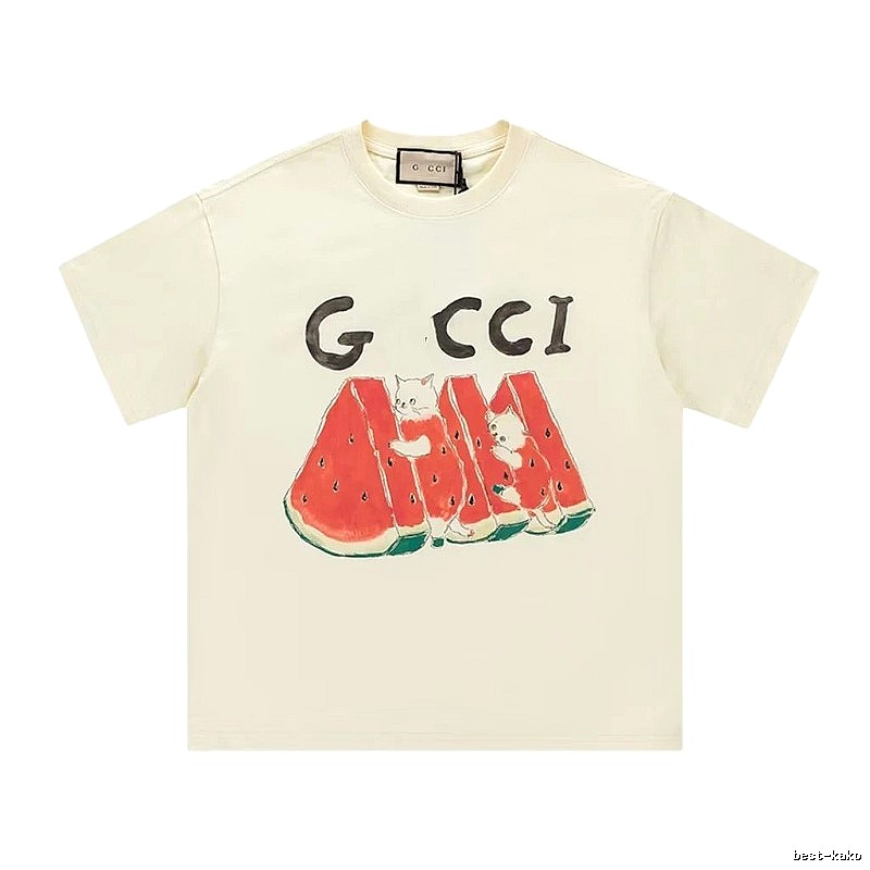 Gucci Cat and Watermelon Printed Off-white Casual T-Shirt