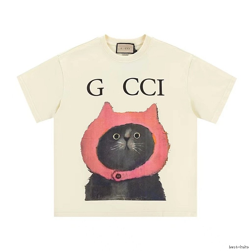 Gucci Cat Print Casual Off-white T-Shirt