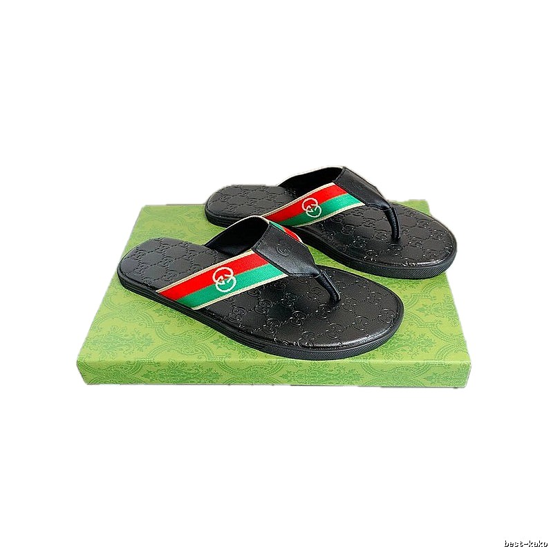 Gucci Double G Classic Casual Style Black Flip Flops