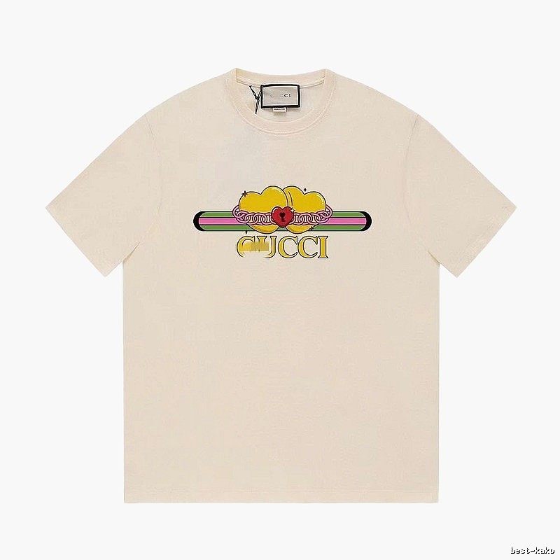 Gucci Double Heart Print Casual Style Off-White T-Shirt