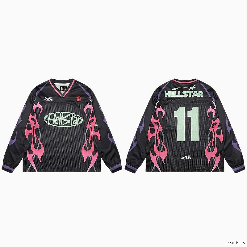 Hellstar Flame Street Style Black and Pink Jersey