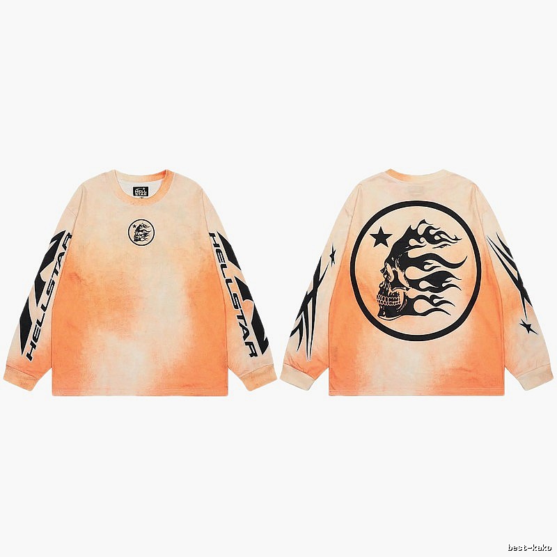 Hellstar Skeleton Flame Street Style Orange-dyed Long Sleeve T-Shirt