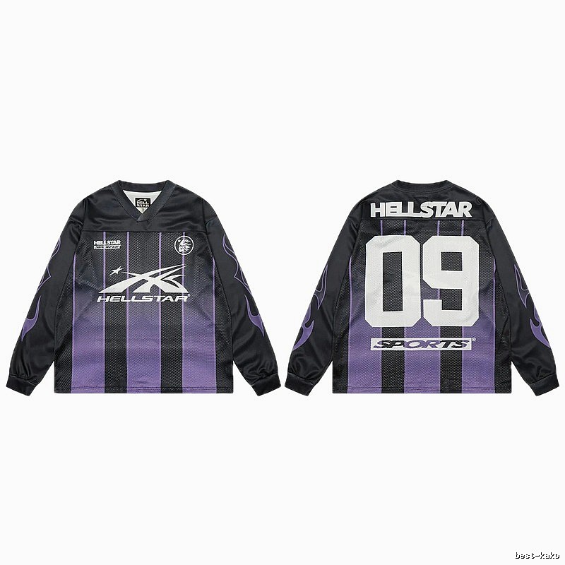 Hellstar Sporty Street Style Black and Purple Long-Sleeve Jersey