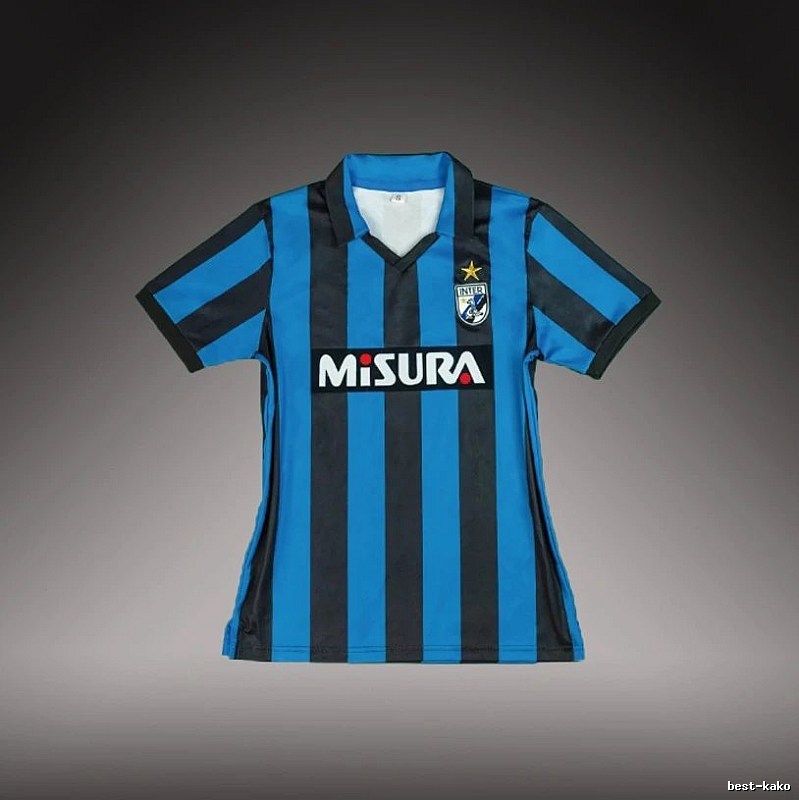 Inter Milan Casual Brehme #3 soccer jersey Blue Black Striped for Streetwear Looks